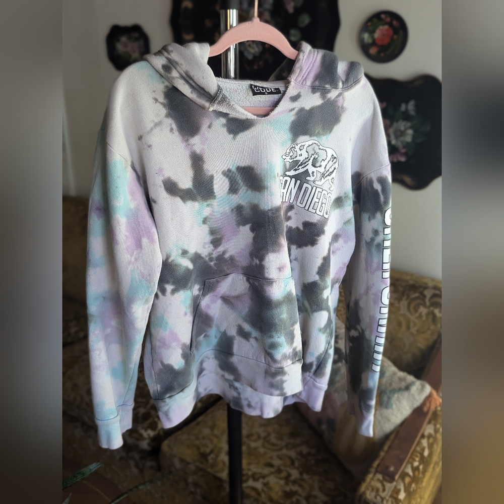 Purple & Blue tye dye San Diego California Pullover Hoodie Size Small